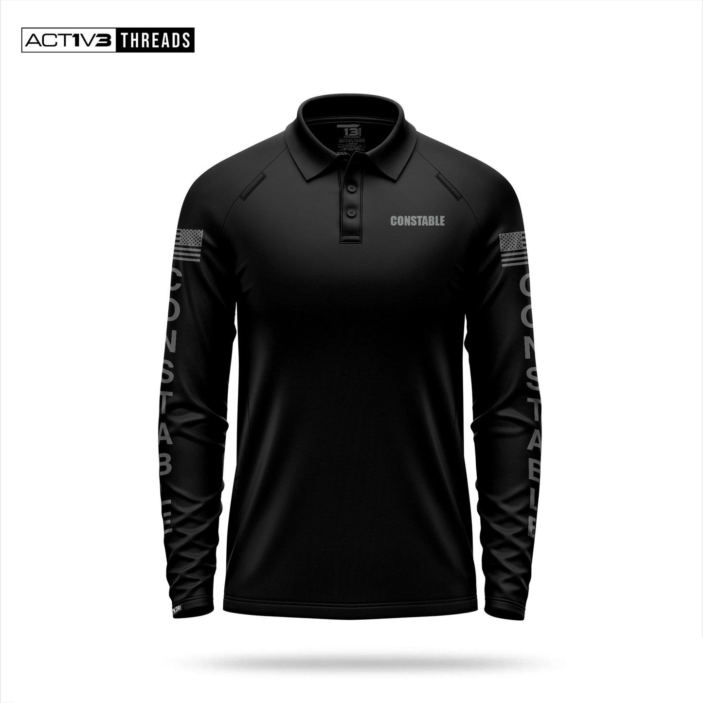 [CONSTABLE] Men's Performance Polo Long Sleeve [BLK/GRY]-13 Fifty Apparel