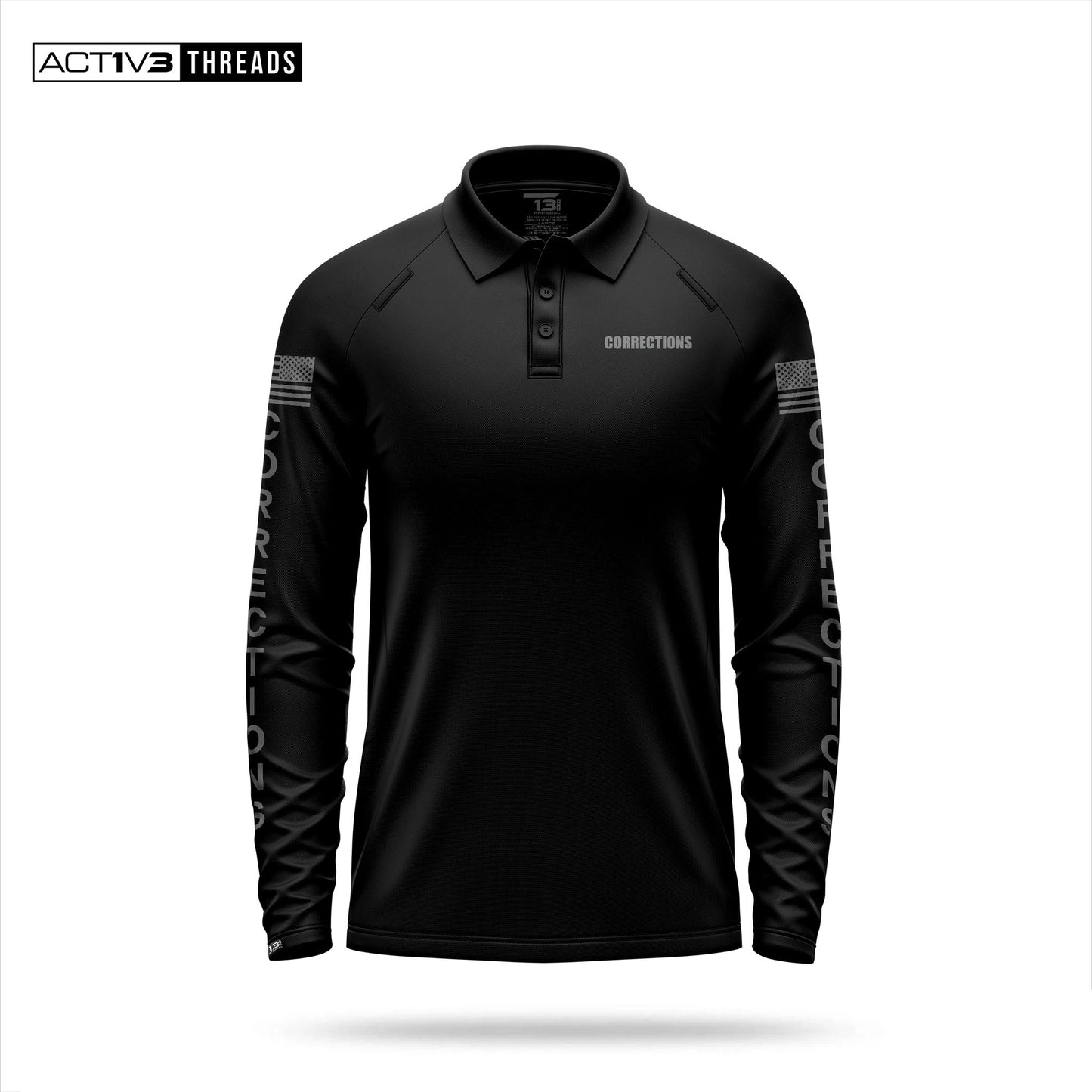 [CORRECTIONS] Men's Performance Polo Long Sleeve [BLK/GRY]-13 Fifty Apparel