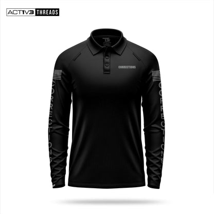 [CORRECTIONS] Men's Performance Polo Long Sleeve [BLK/GRY]-13 Fifty Apparel