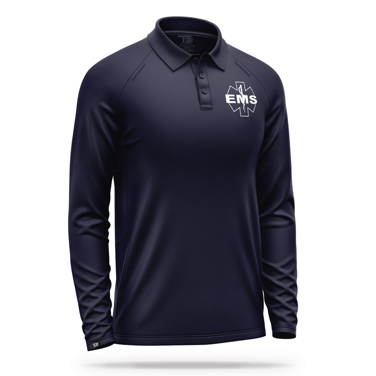 [EMS] Men's Performance Polo Long Sleeve [NVY/WHT]-13 Fifty Apparel