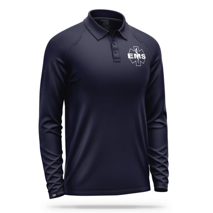 [EMS] Men's Performance Polo Long Sleeve [NVY/WHT]-13 Fifty Apparel