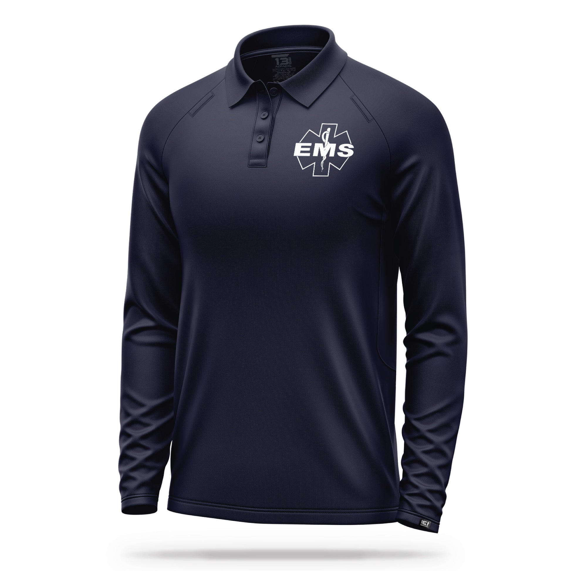 [EMS] Men's Performance Polo Long Sleeve [NVY/WHT]-13 Fifty Apparel