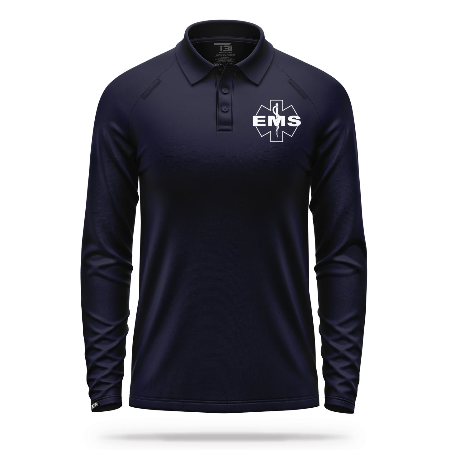 [EMS] Men's Performance Polo Long Sleeve [NVY/WHT]-13 Fifty Apparel