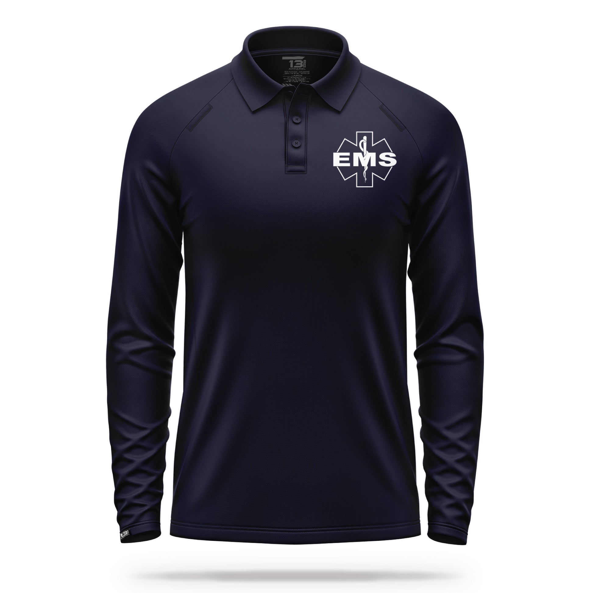 [EMS] Men's Performance Polo Long Sleeve [NVY/WHT]-13 Fifty Apparel