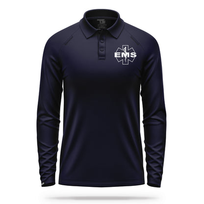 [EMS] Men's Performance Polo Long Sleeve [NVY/WHT]-13 Fifty Apparel