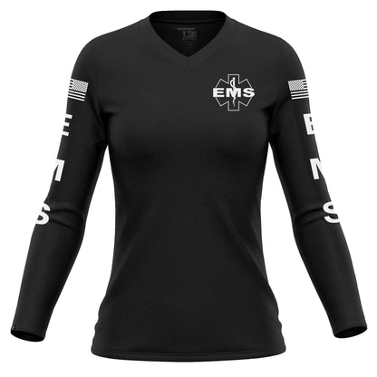[EMS] Women's Performance Long Sleeve [BLK/WHT]-13 Fifty Apparel