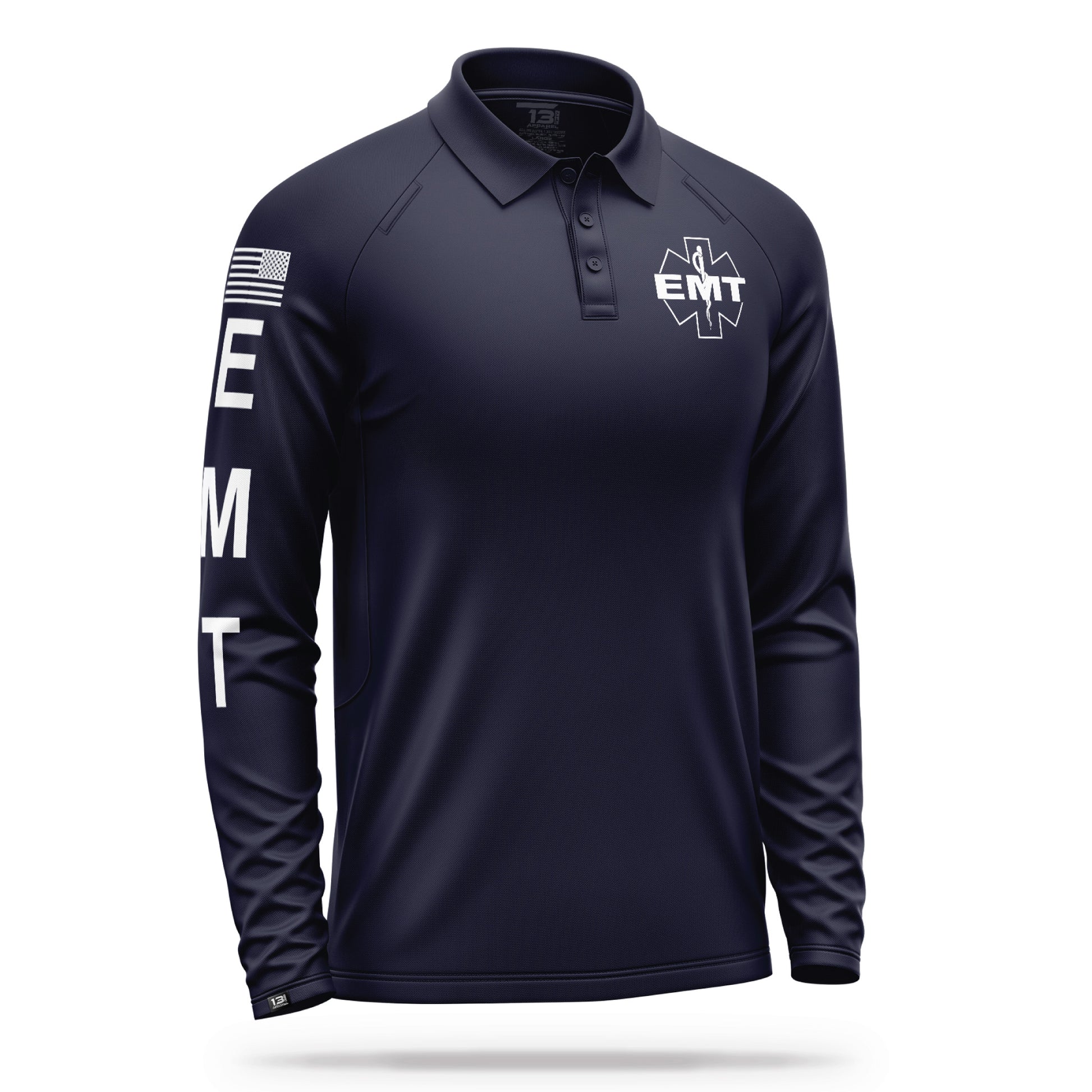[EMT] Men's Performance Polo Long Sleeve [NVY/GRY] 13 Fifty Apparel 