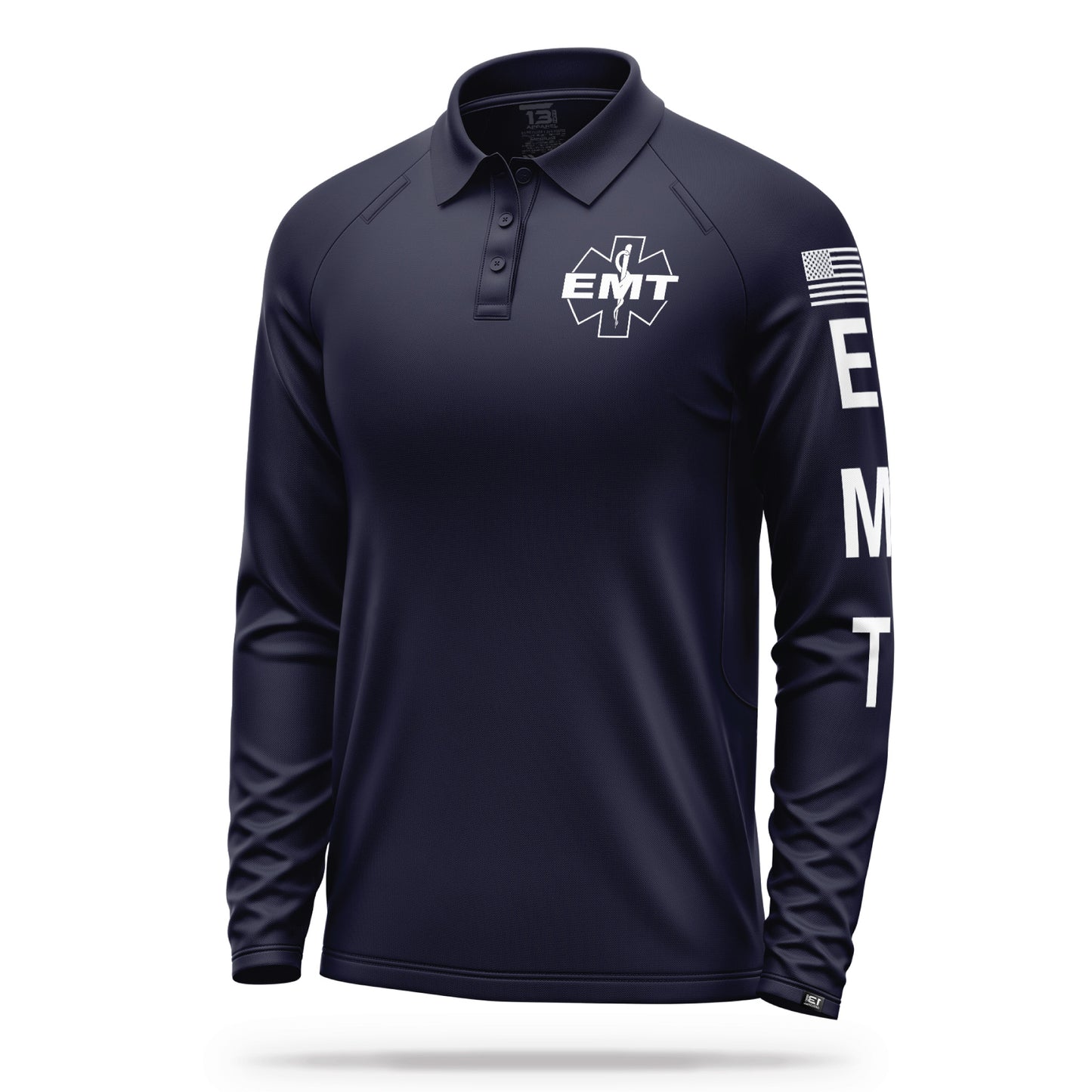 [EMT] Men's Performance Polo Long Sleeve [NVY/GRY] 13 Fifty Apparel 