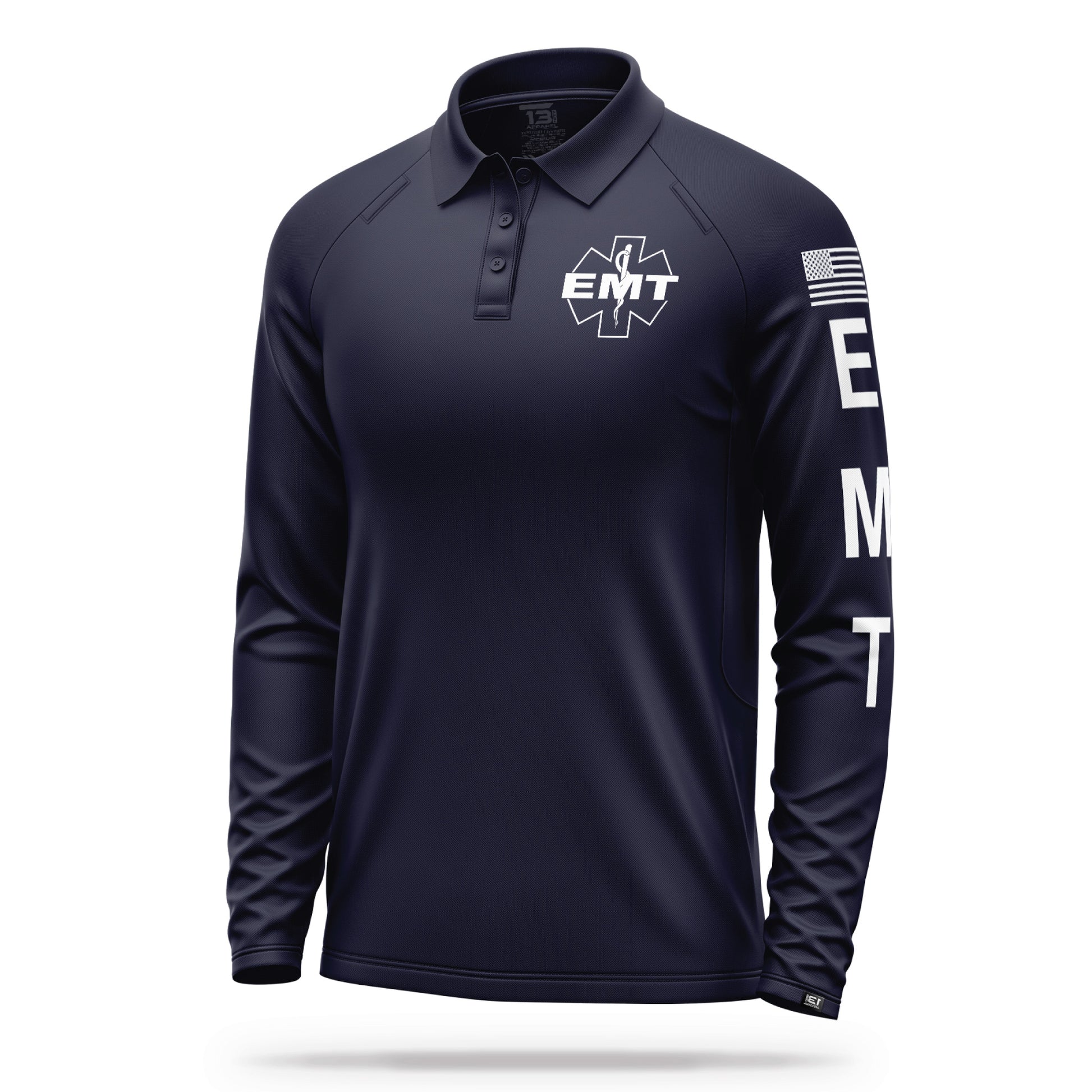 [EMT] Men's Performance Polo Long Sleeve [NVY/GRY] 13 Fifty Apparel 
