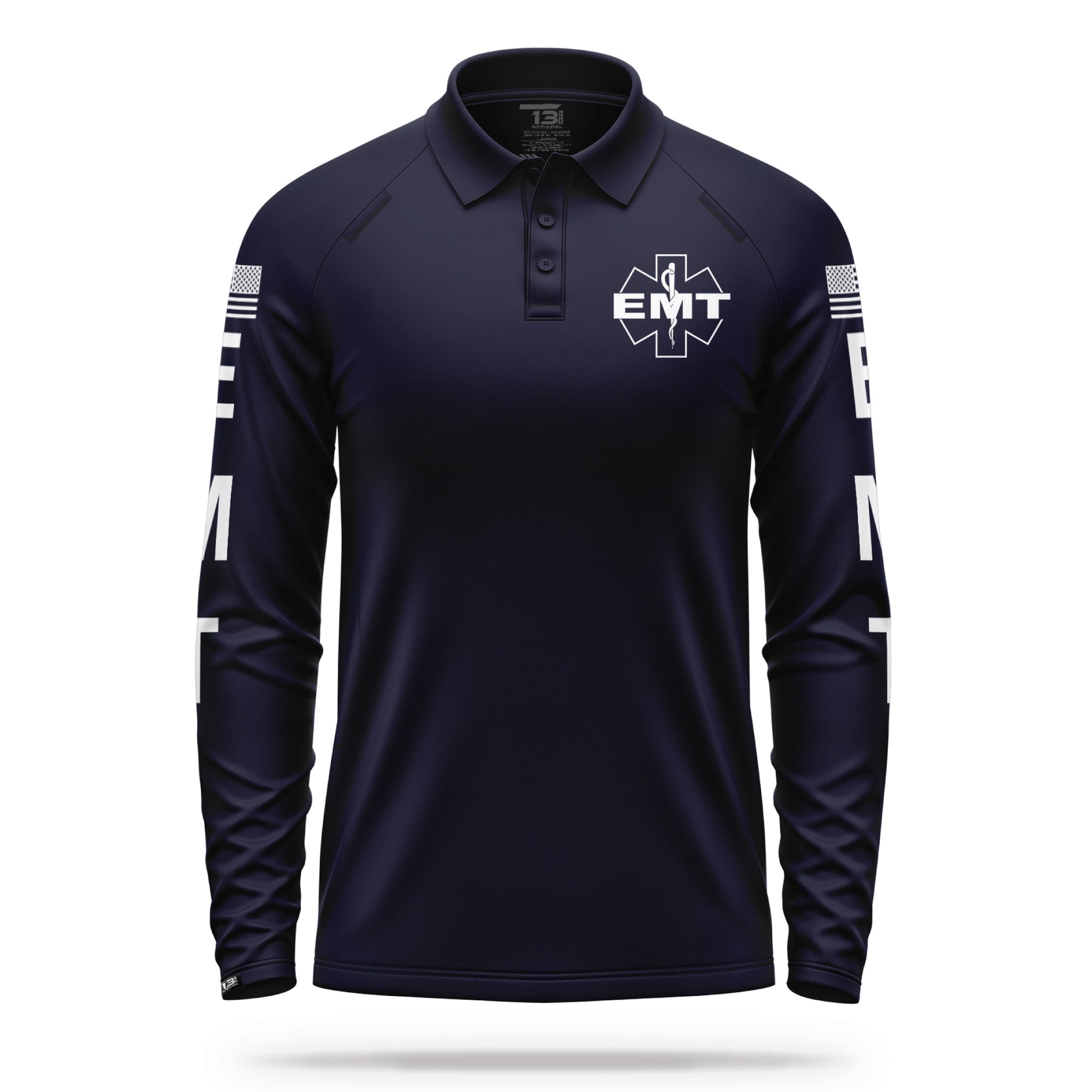 [EMT] Men's Performance Polo Long Sleeve [NVY/GRY] 13 Fifty Apparel 
