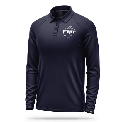 [EMT] Men's Performance Polo Long Sleeve [NVY/WHT]-13 Fifty Apparel