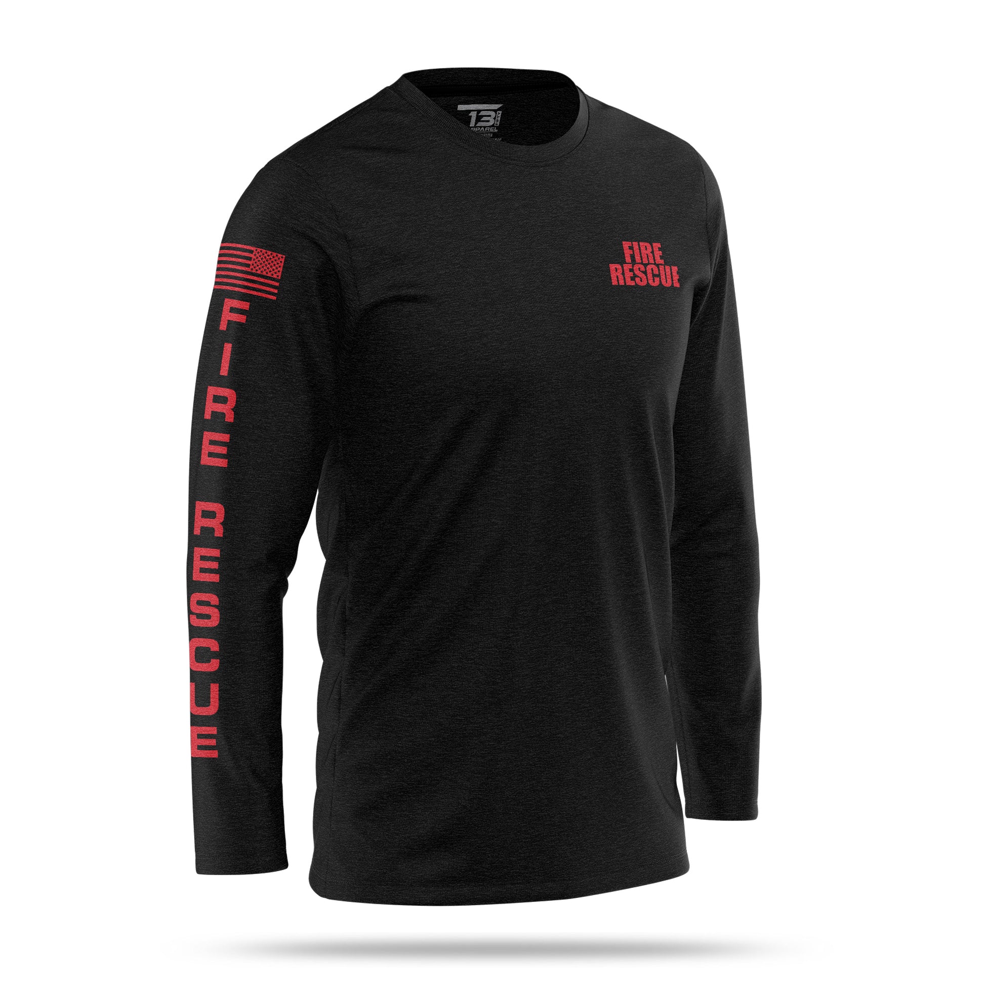 [FIRE RESCUE] 100% Cotton Long Sleeve [BLK/RED]-13 Fifty Apparel
