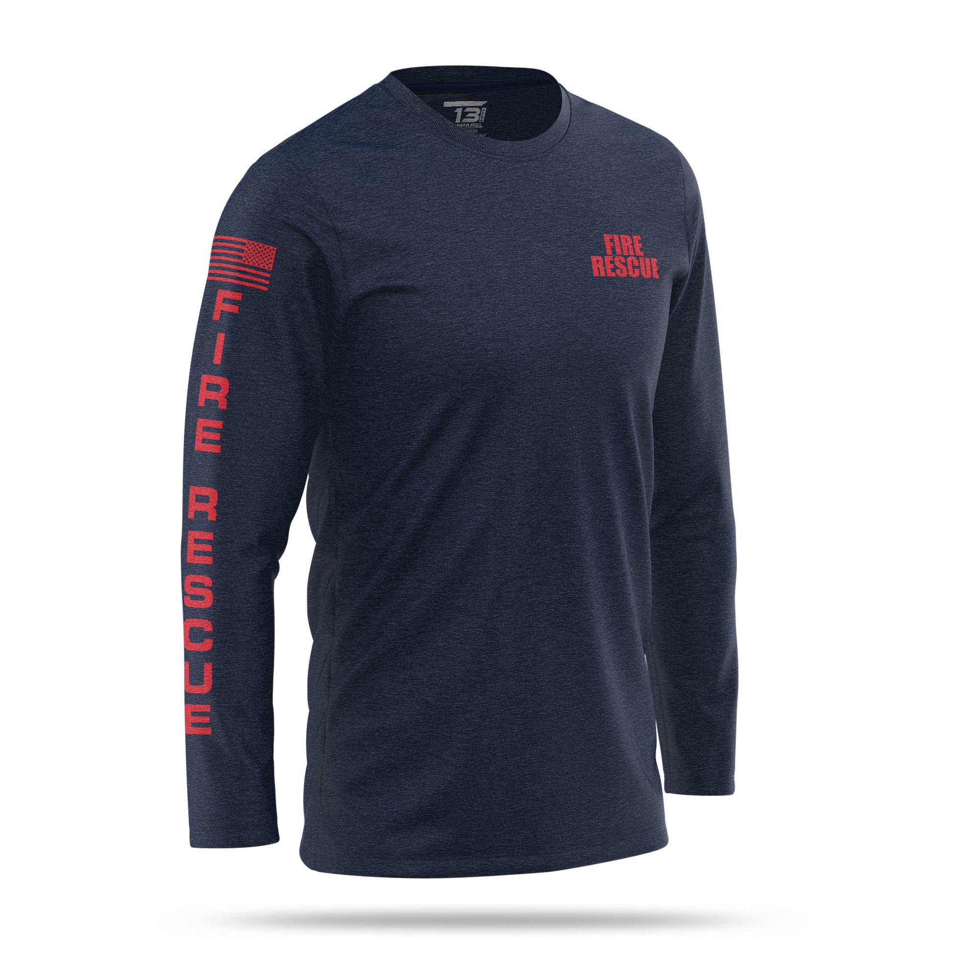 [FIRE RESCUE] 100% Cotton Long Sleeve [NVY/RED]﻿﻿﻿﻿-13 Fifty Apparel