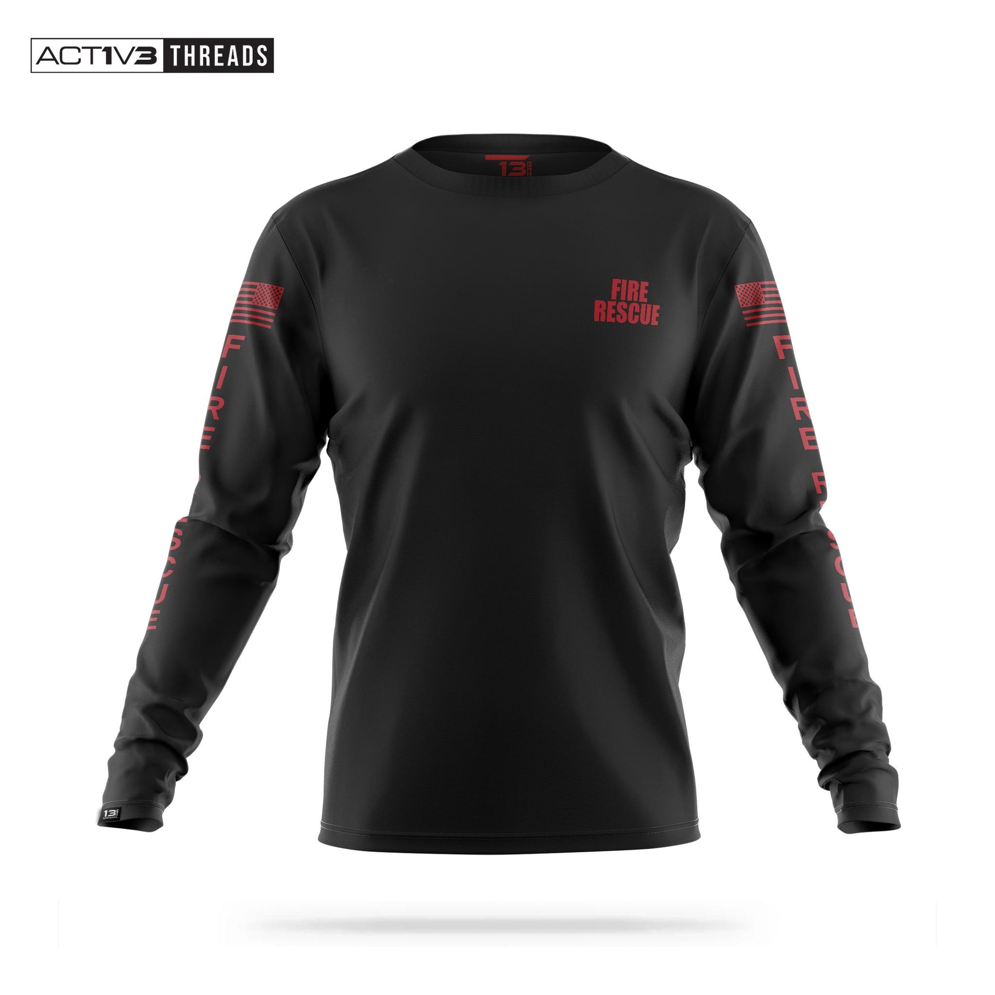 [FIRE RESCUE] Men's Performance Long Sleeve [BLK/RED]-13 Fifty Apparel