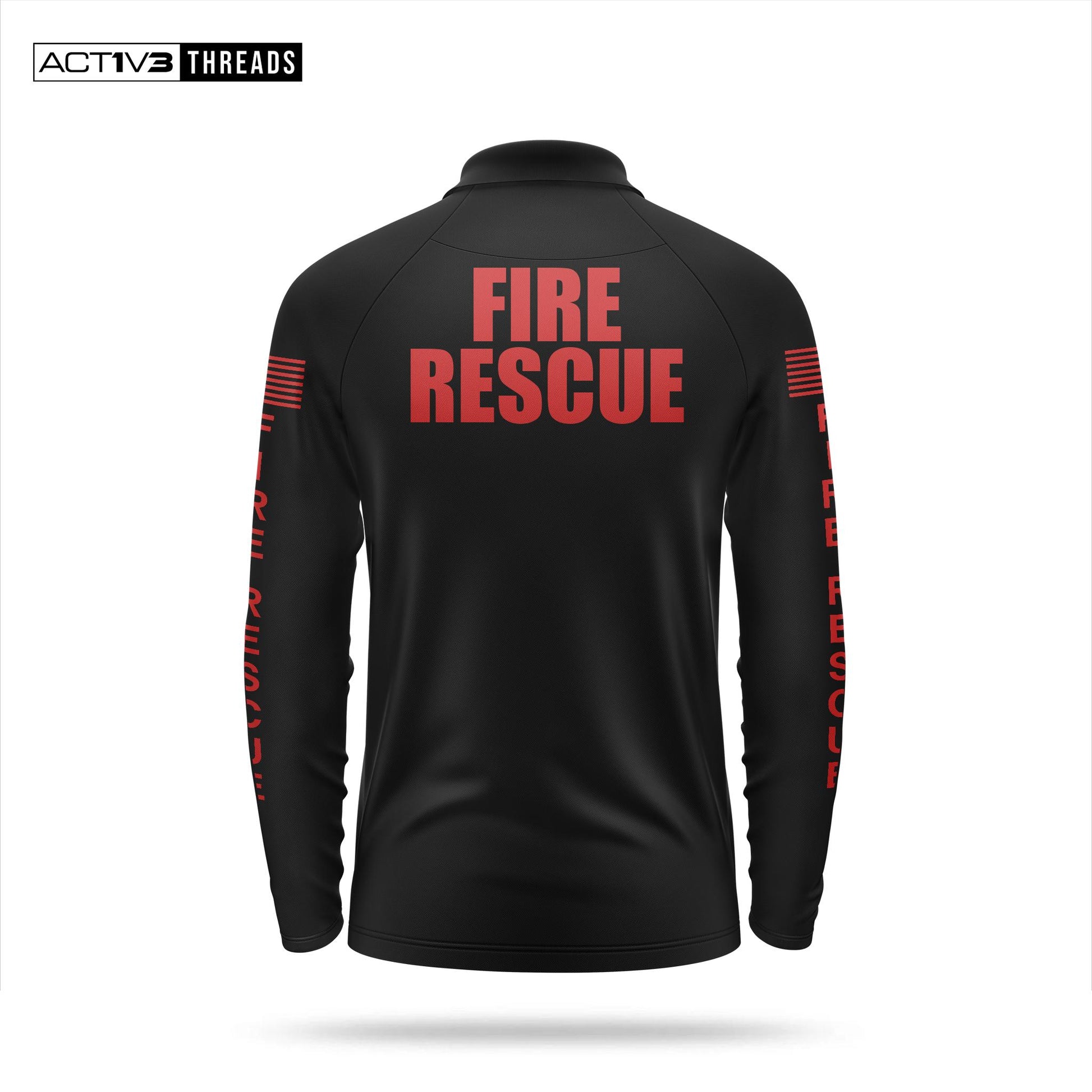 [FIRE RESCUE] Men's Performance Polo Long Sleeve [BLK/RED]-13 Fifty Apparel