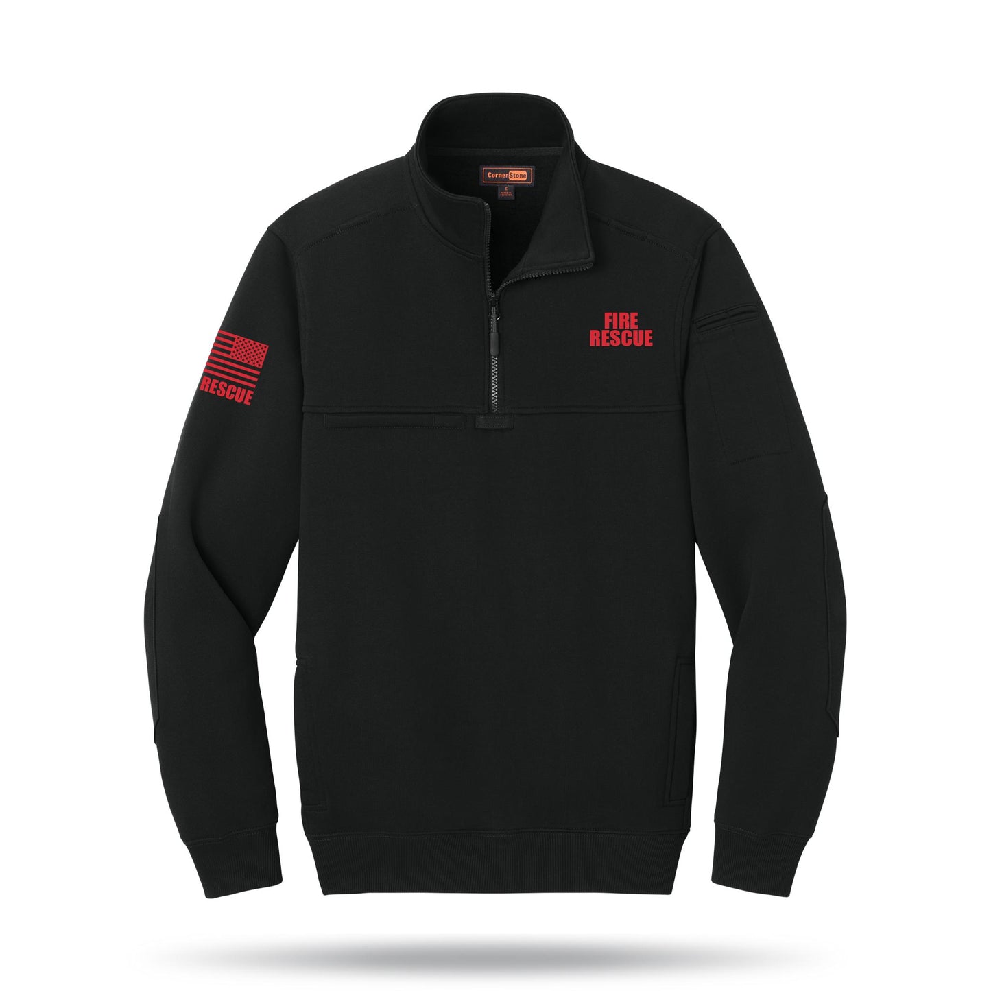 [FIRE RESCUE] Tough Fleece Quarter Zip [BLK/RED]-13 Fifty Apparel