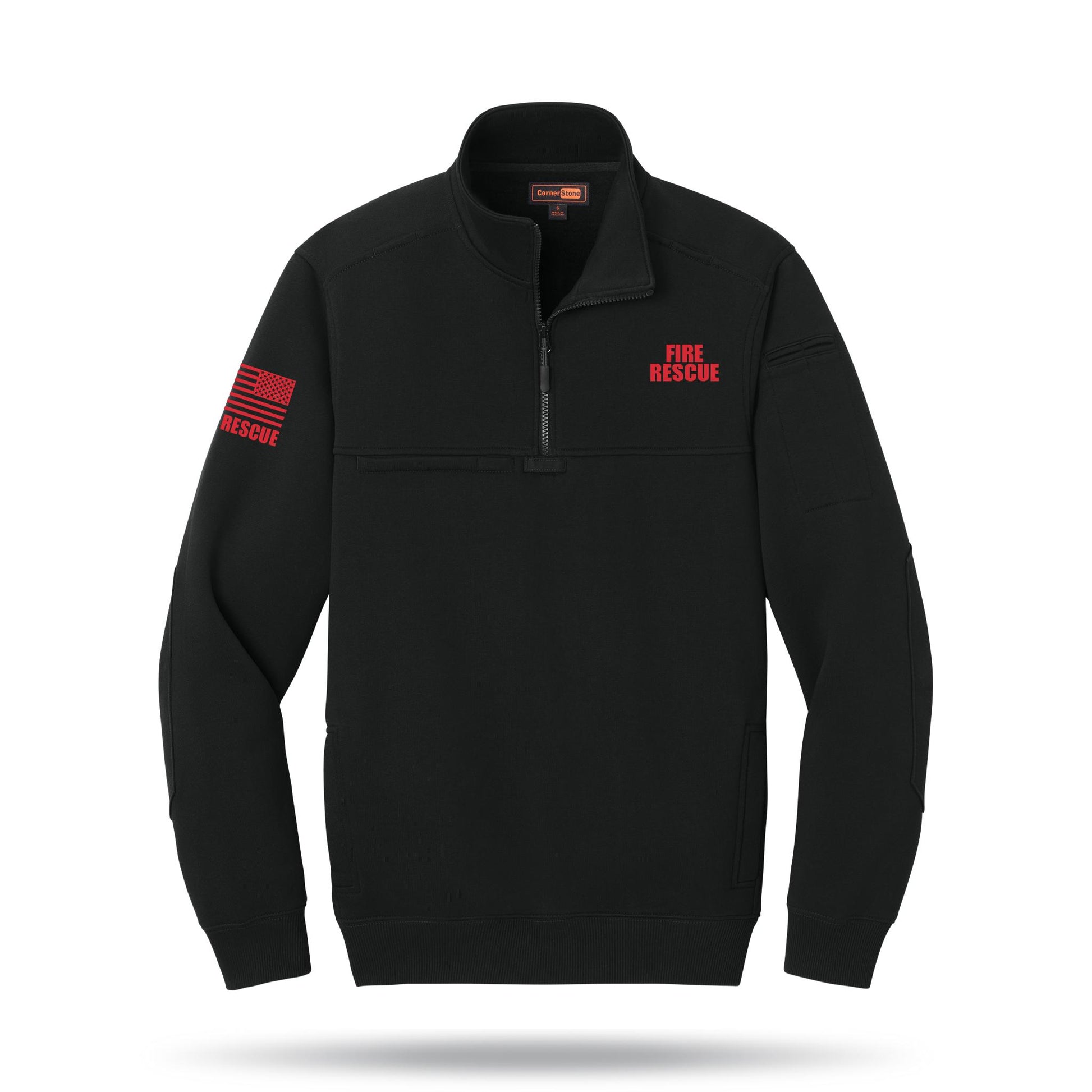 [FIRE RESCUE] Tough Fleece Quarter Zip [BLK/RED]-13 Fifty Apparel