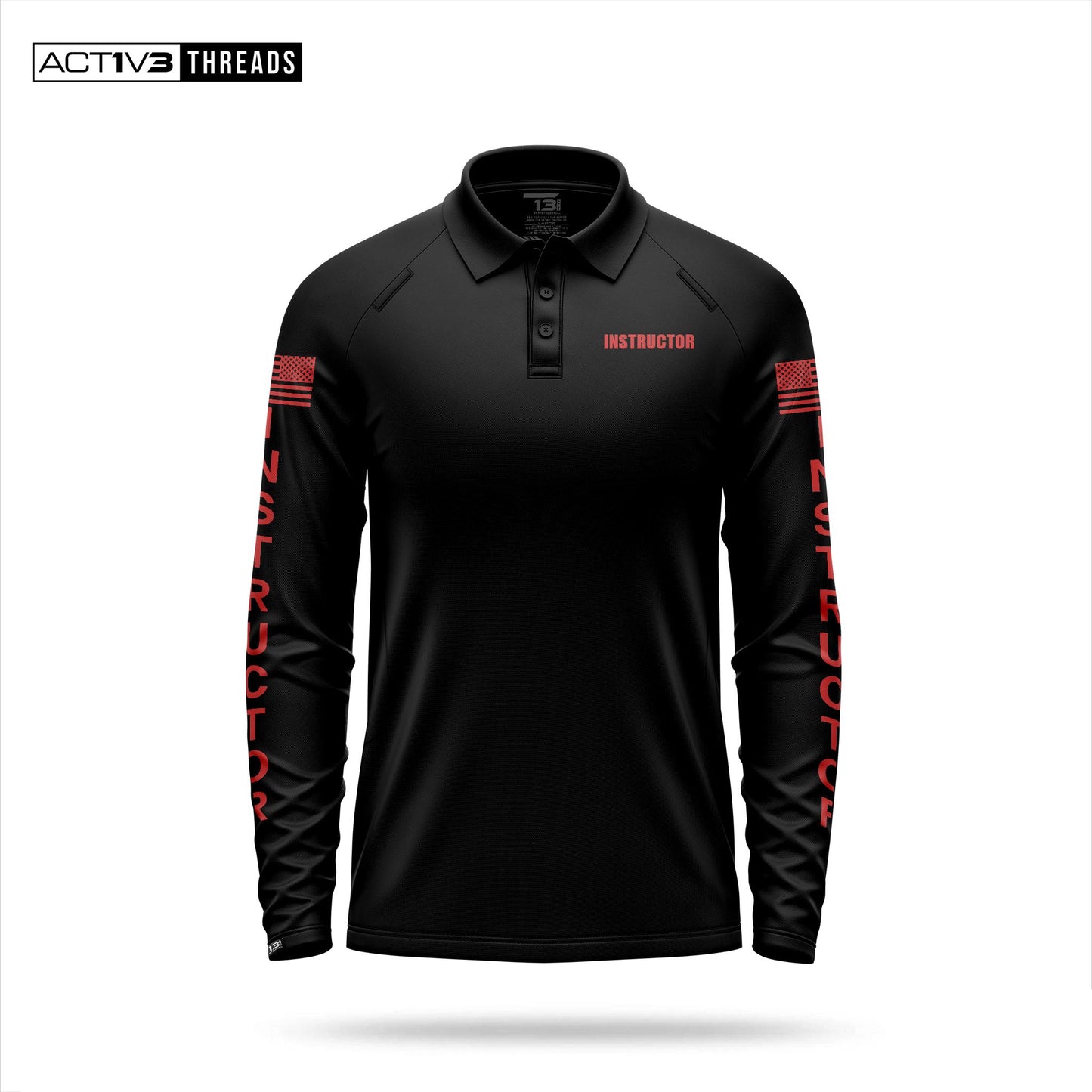 [INSTRUCTOR] Men's Performance Polo Long Sleeve [BLK/RED]-13 Fifty Apparel