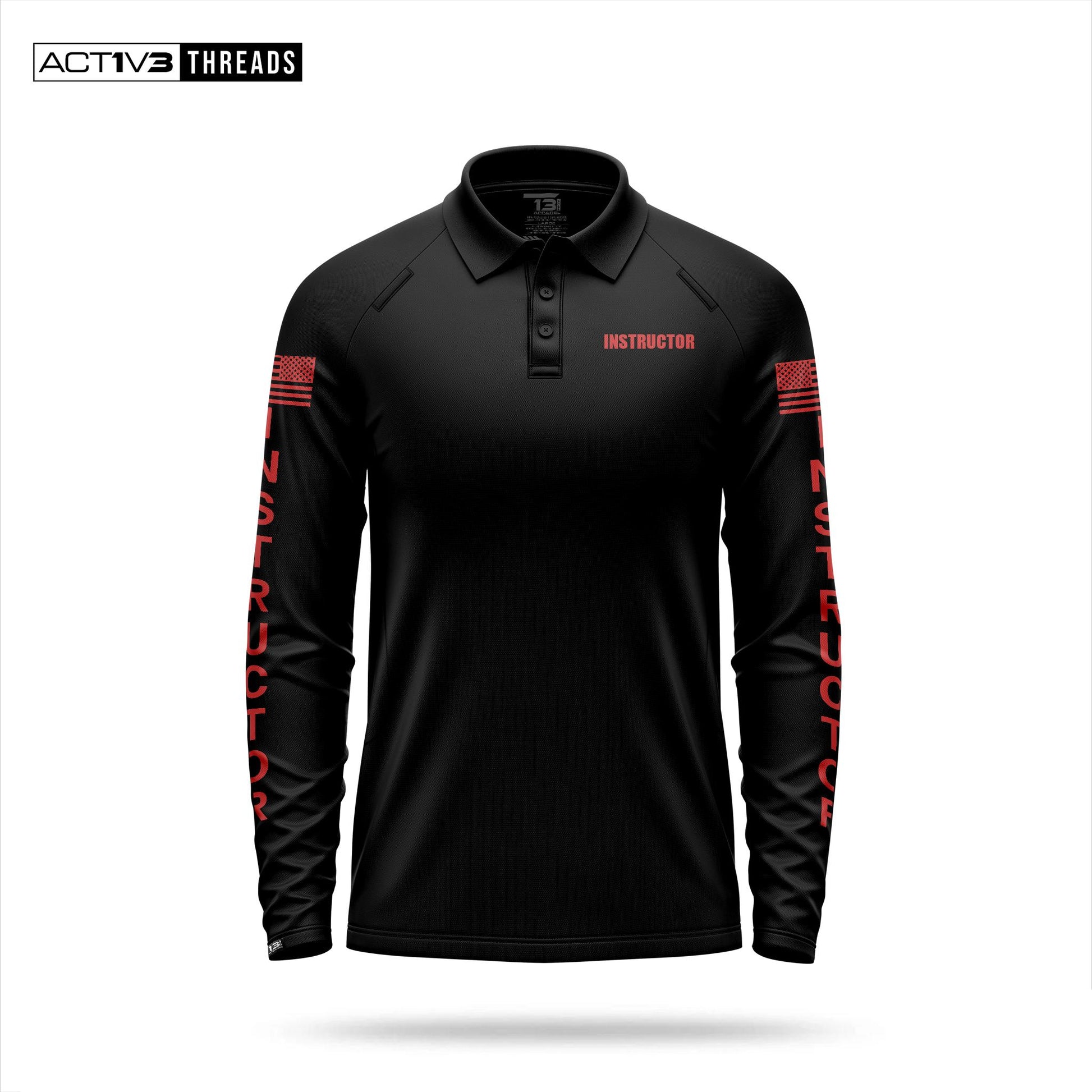 [INSTRUCTOR] Men's Performance Polo Long Sleeve [BLK/RED]-13 Fifty Apparel