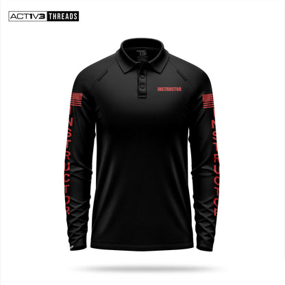 [INSTRUCTOR] Men's Performance Polo Long Sleeve [BLK/RED]-13 Fifty Apparel