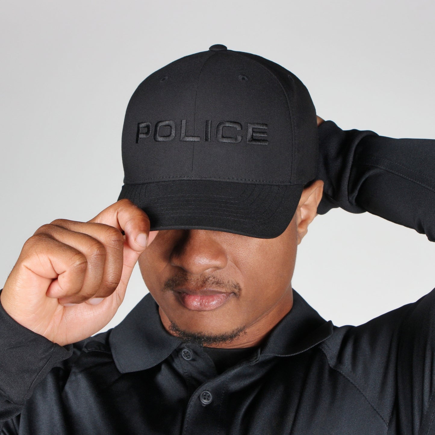[POLICE] Embroidered Flexfit® Adjustable Cap [BLK/BLK]-13 Fifty Apparel