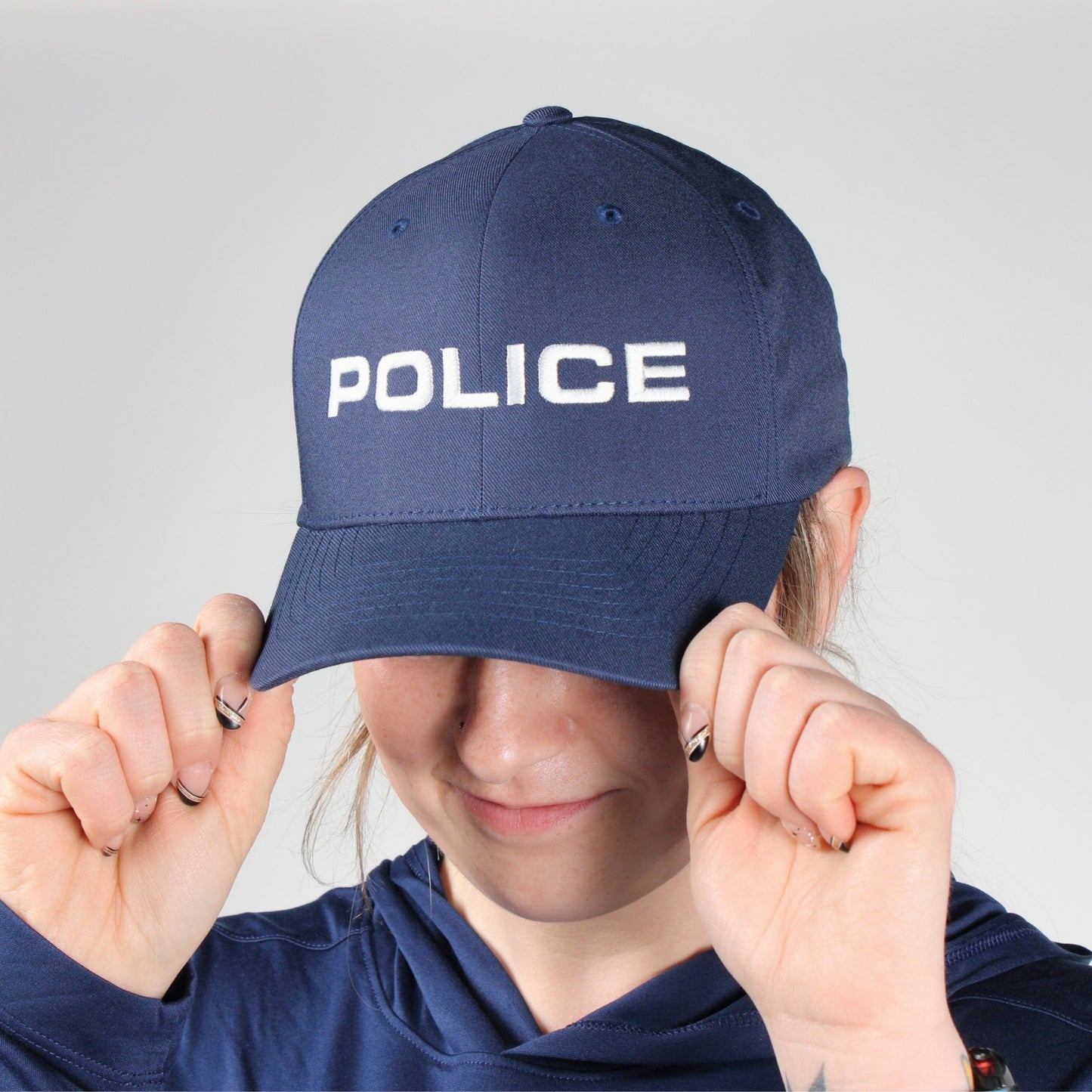 [POLICE] Embroidered Flexfit® Adjustable Cap [NVY/WHT]-13 Fifty Apparel