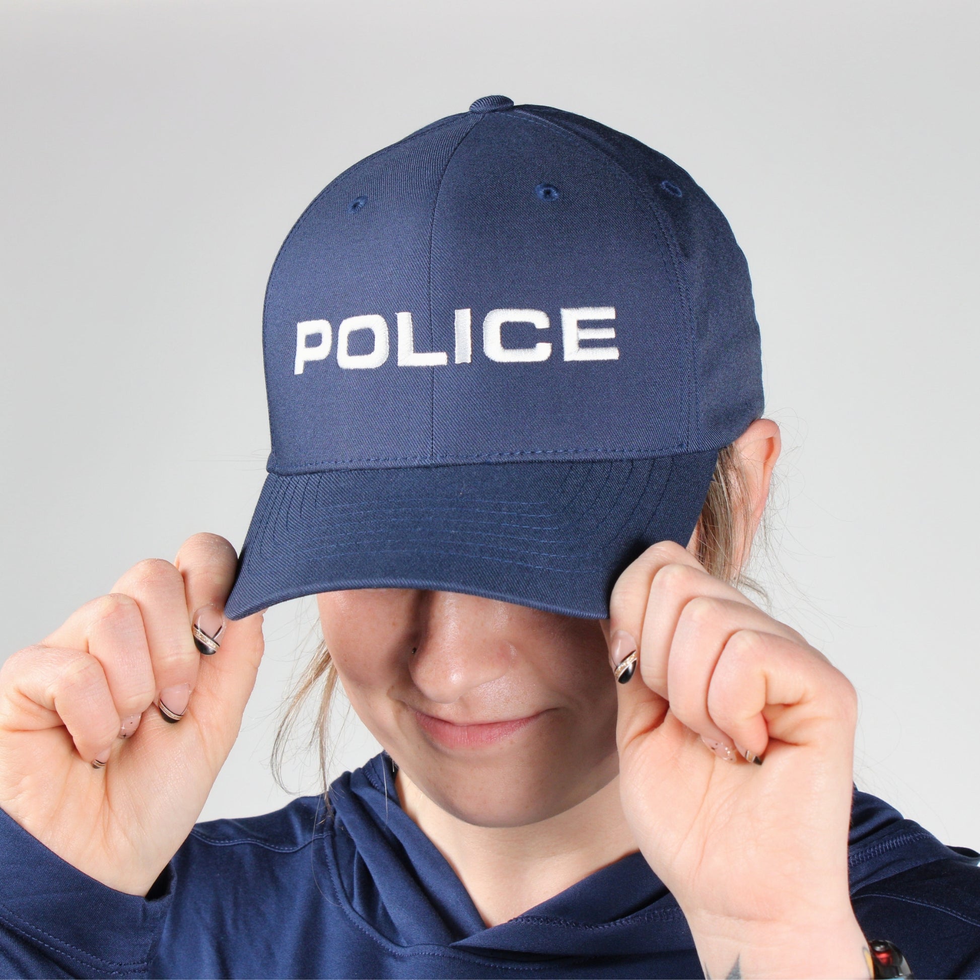 [POLICE] Embroidered Flexfit® Adjustable Cap [NVY/WHT]-13 Fifty Apparel