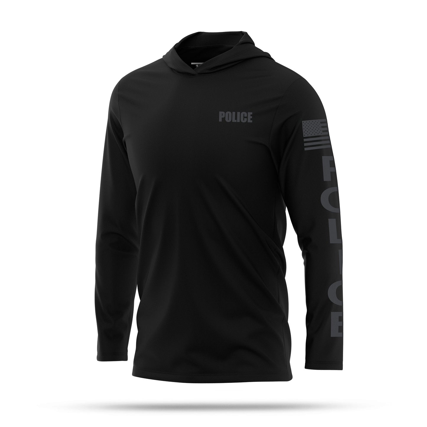 [POLICE] Men's Performance Hooded Long Sleeve [BLK/BLK]-13 Fifty Apparel