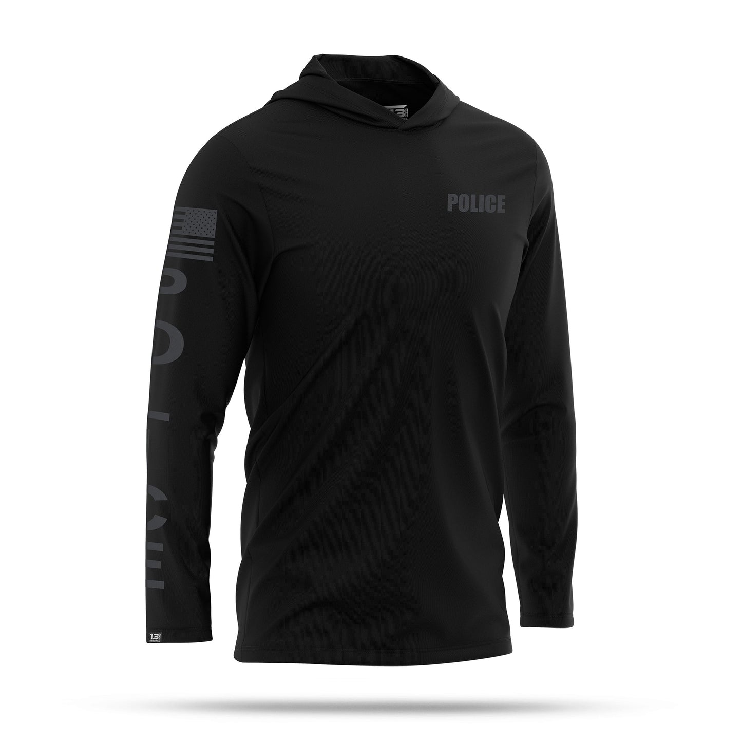 [POLICE] Men's Performance Hooded Long Sleeve [BLK/BLK]-13 Fifty Apparel