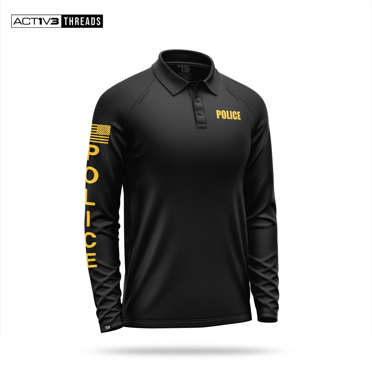 [POLICE] Men's Performance Polo Long Sleeve [BLK/GLD]-13 Fifty Apparel