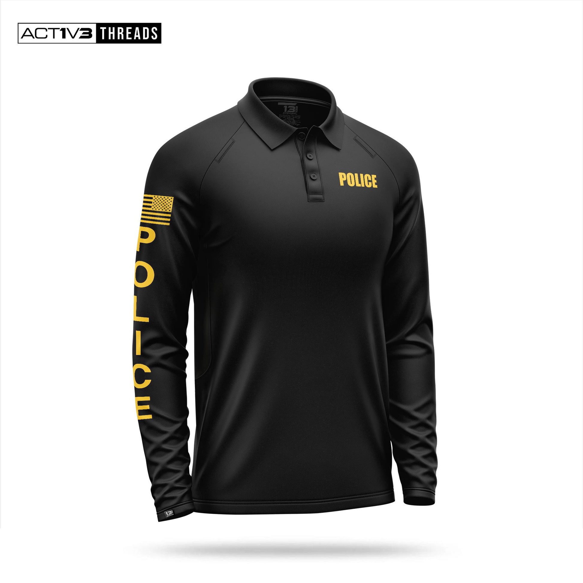 [POLICE] Men's Performance Polo Long Sleeve [BLK/GLD]-13 Fifty Apparel