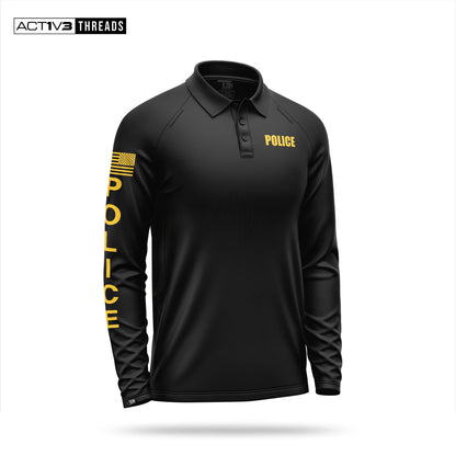 [POLICE] Men's Performance Polo Long Sleeve [BLK/GLD]-13 Fifty Apparel