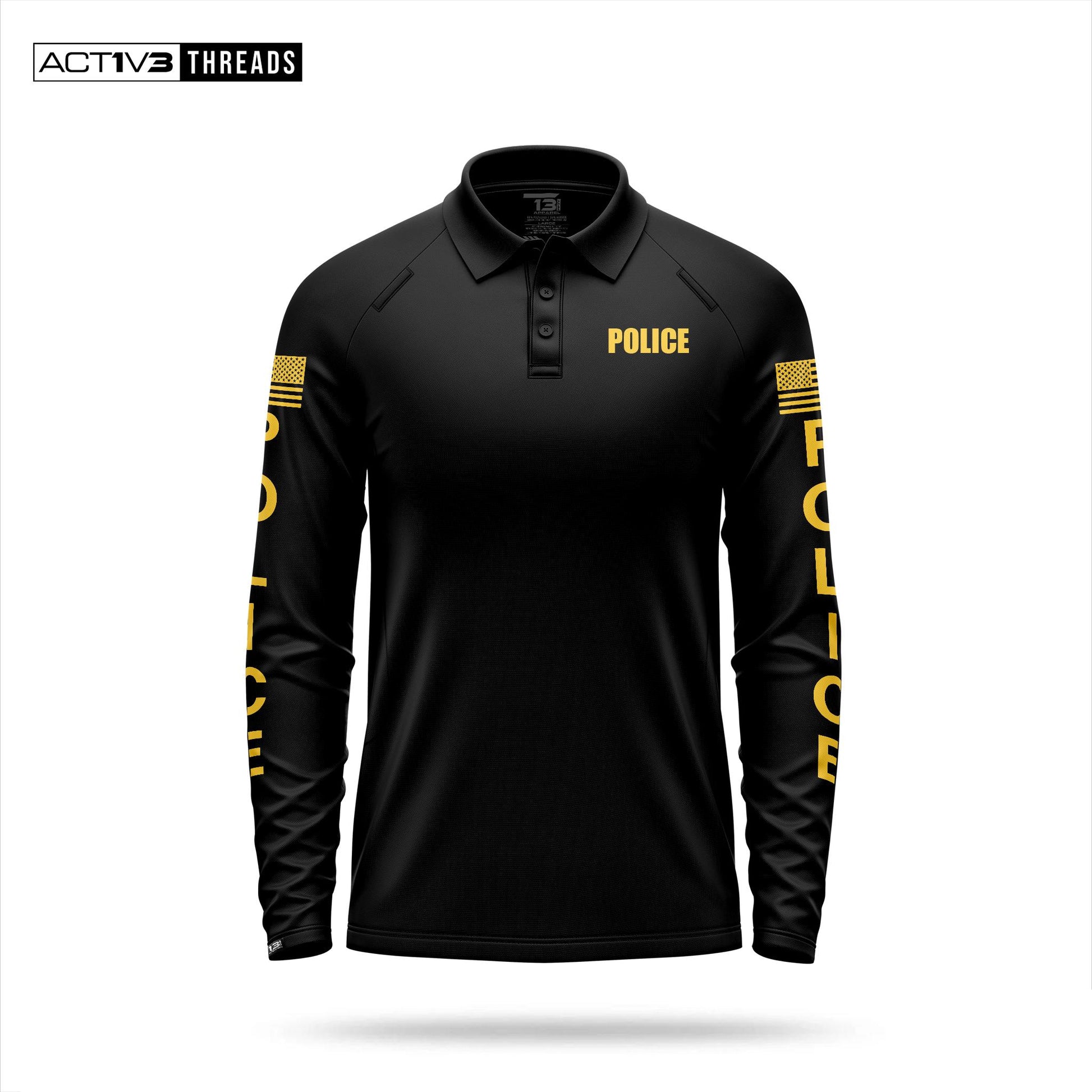 [POLICE] Men's Performance Polo Long Sleeve [BLK/GLD]-13 Fifty Apparel