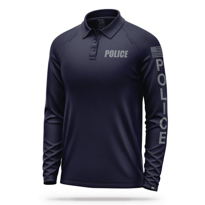 [POLICE] Men's Performance Polo Long Sleeve [NVY/GRY] 13 Fifty Apparel 