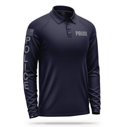 [POLICE] Men's Performance Polo Long Sleeve [NVY/GRY] 13 Fifty Apparel 
