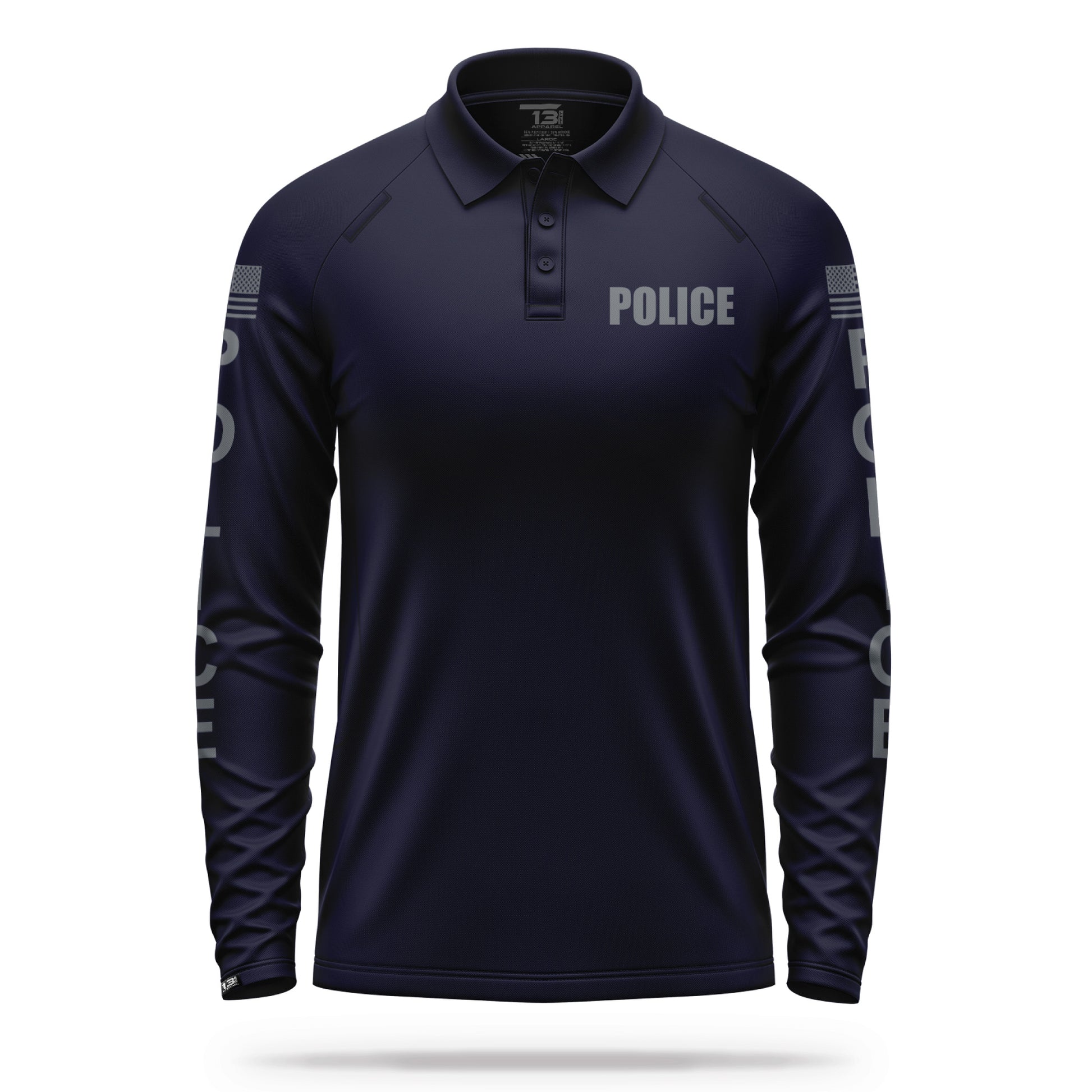 [POLICE] Men's Performance Polo Long Sleeve [NVY/GRY] 13 Fifty Apparel 