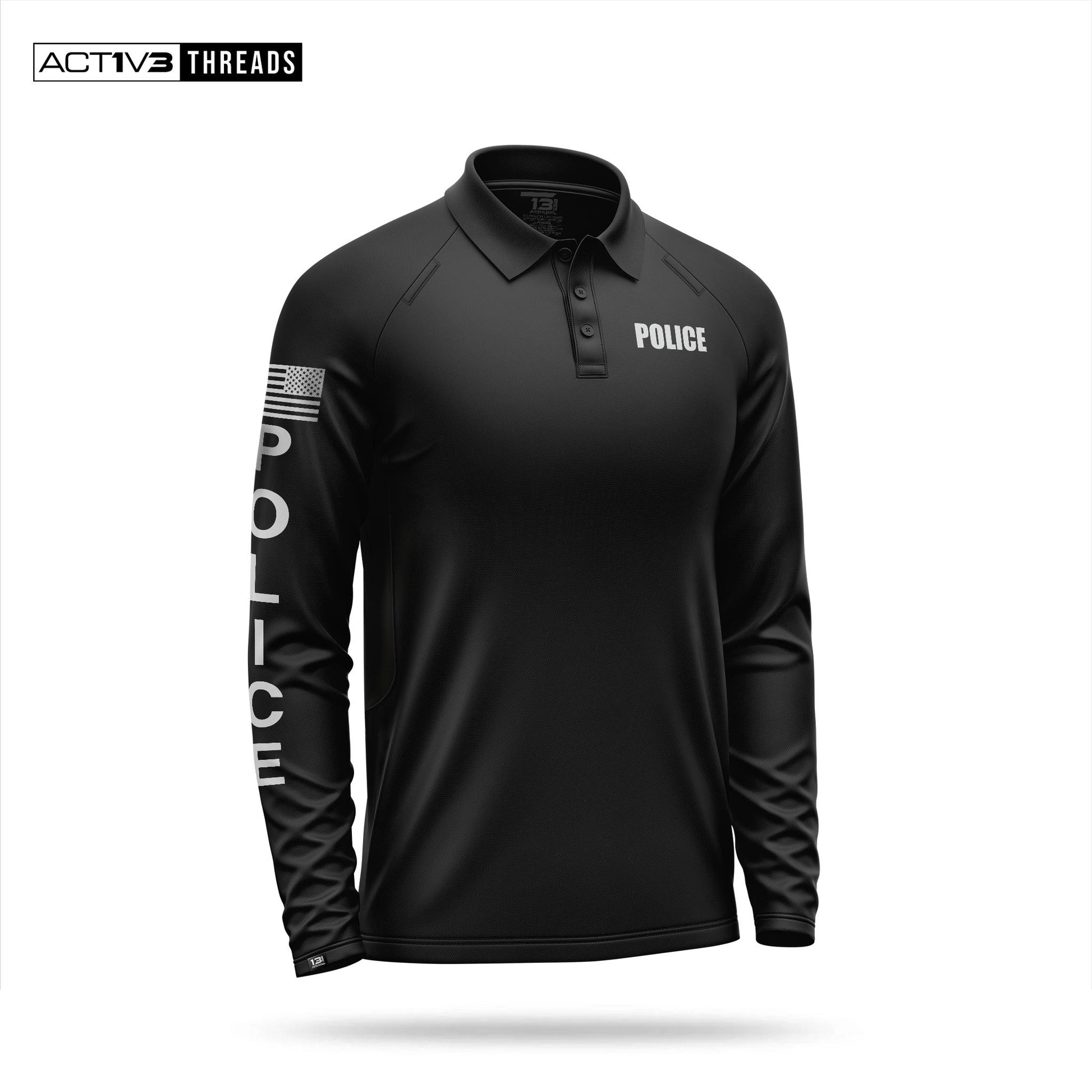 [POLICE] Reflective Men's Performance Polo Long Sleeve [BLK/REF]-13 Fifty Apparel