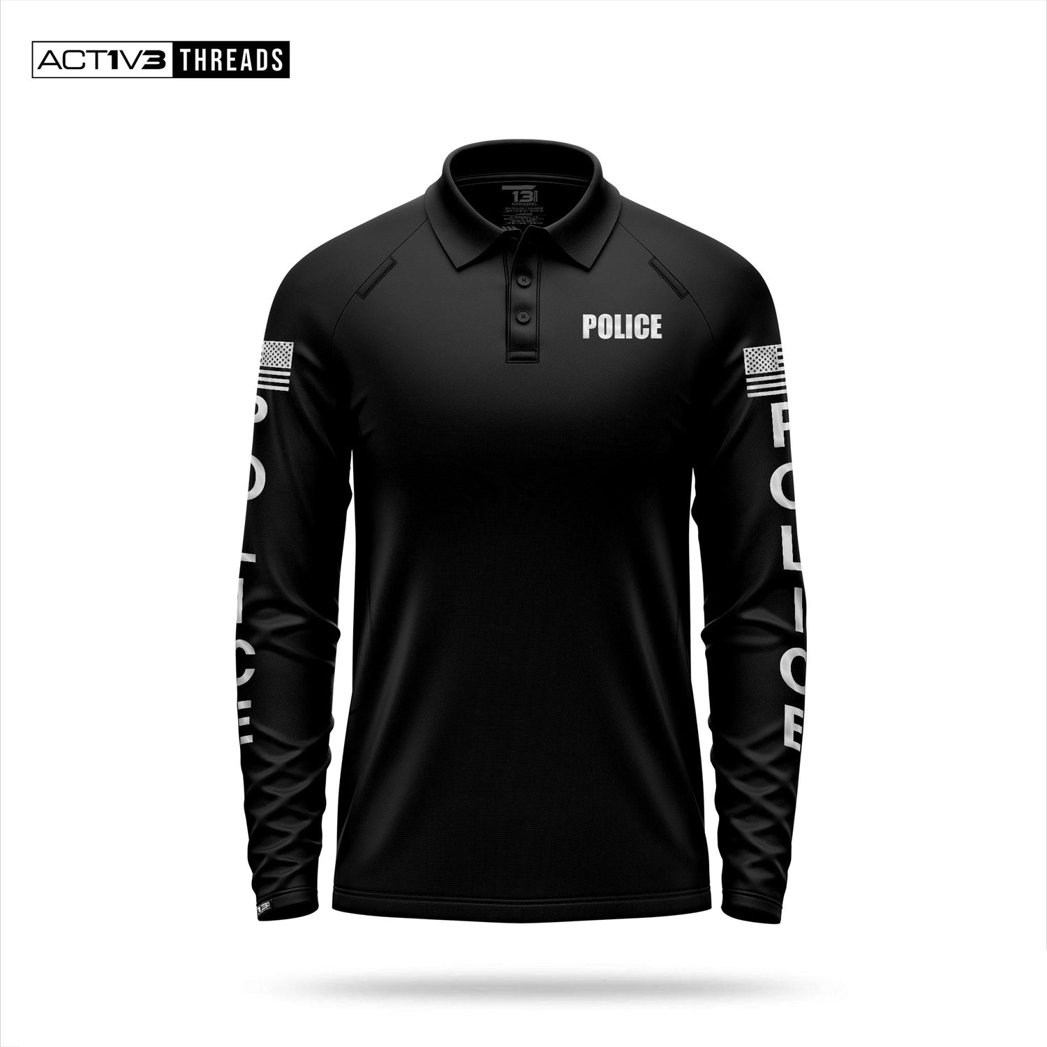 [POLICE] Reflective Men's Performance Polo Long Sleeve [BLK/REF]-13 Fifty Apparel