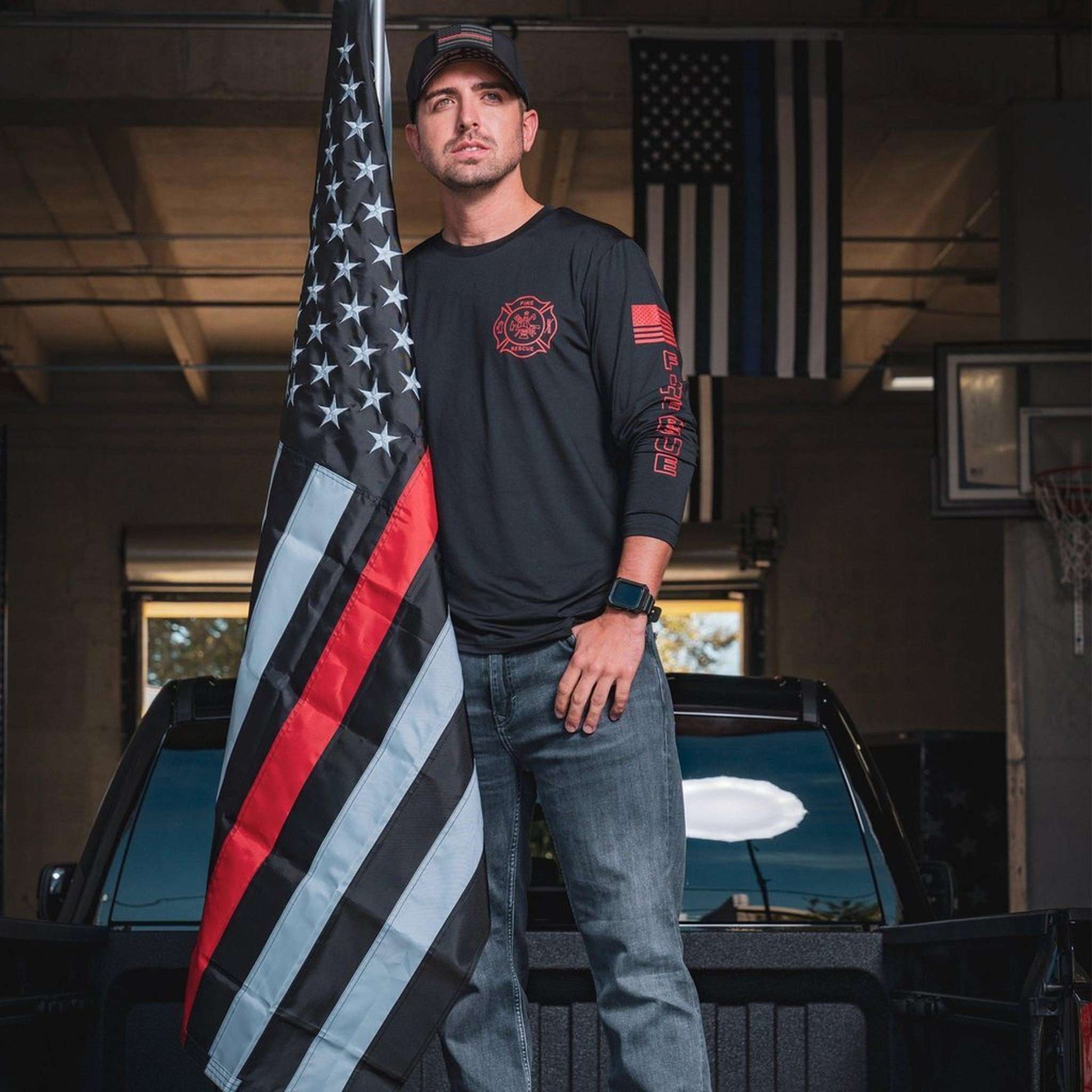 [RED LINE] Embroidered Flag [BLK/RED]-13 Fifty Apparel