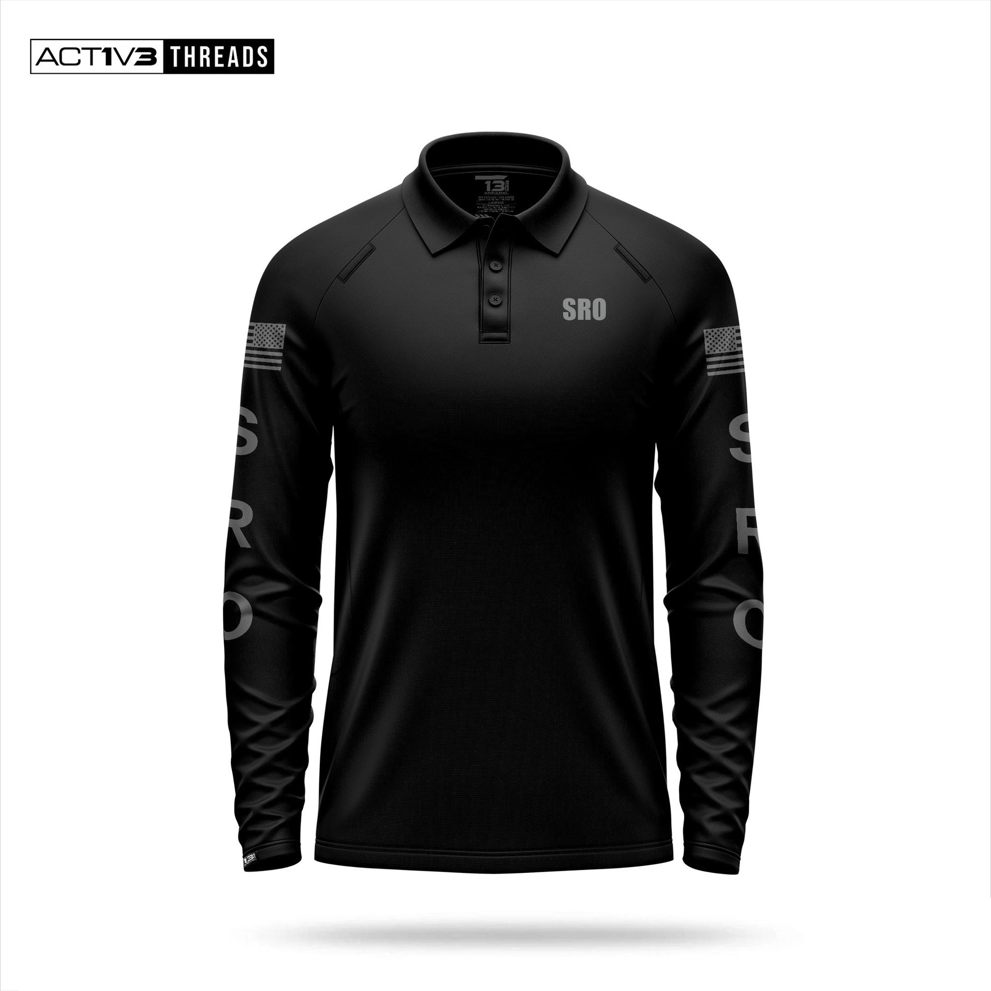 [SCHOOL RESOURCE OFFICER] Men's Performance Polo Long Sleeve [BLK/GRY]-13 Fifty Apparel