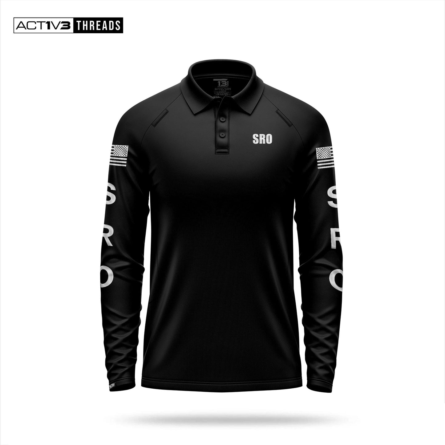 [SCHOOL RESOURCE OFFICER] Reflective Men's Performance Polo Long Sleeve [BLK/REF]-13 Fifty Apparel