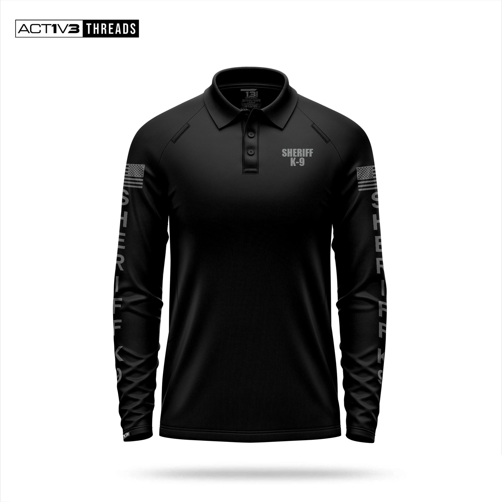 [SHERIFF K9] Men's Performance Polo Long Sleeve [BLK/GRY]-13 Fifty Apparel