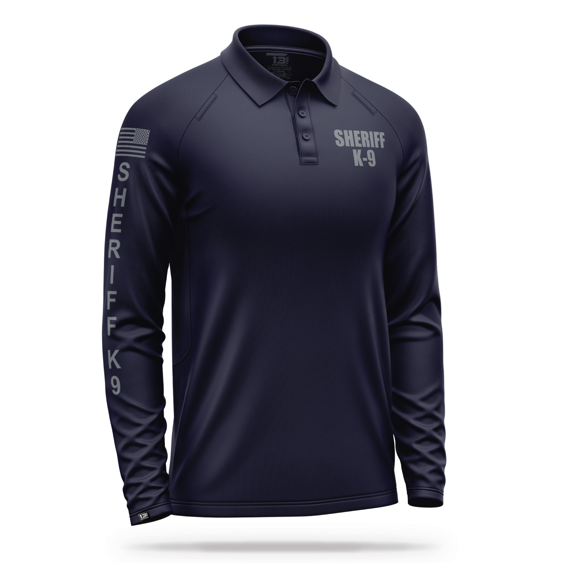 [SHERIFF K9] Men's Performance Polo Long Sleeve [NVY/GRY] 13 Fifty Apparel 