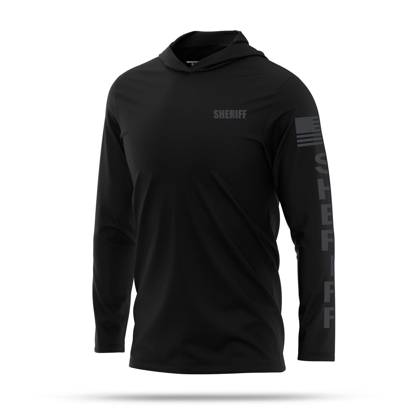 [SHERIFF] Men's Performance Hooded Long Sleeve [BLK/BLK]-13 Fifty Apparel