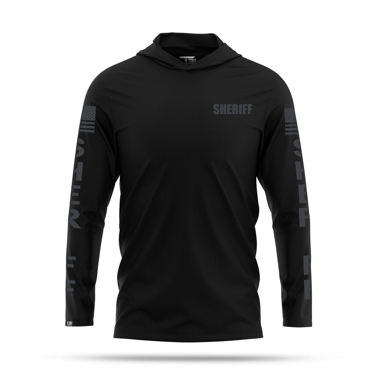 [SHERIFF] Men's Performance Hooded Long Sleeve [BLK/BLK]-13 Fifty Apparel