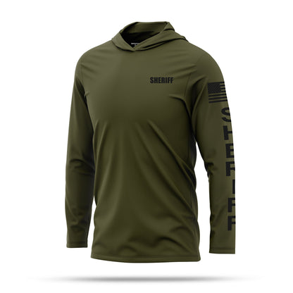 [SHERIFF] Men's Performance Hooded Long Sleeve [GRN/BLK]-13 Fifty Apparel