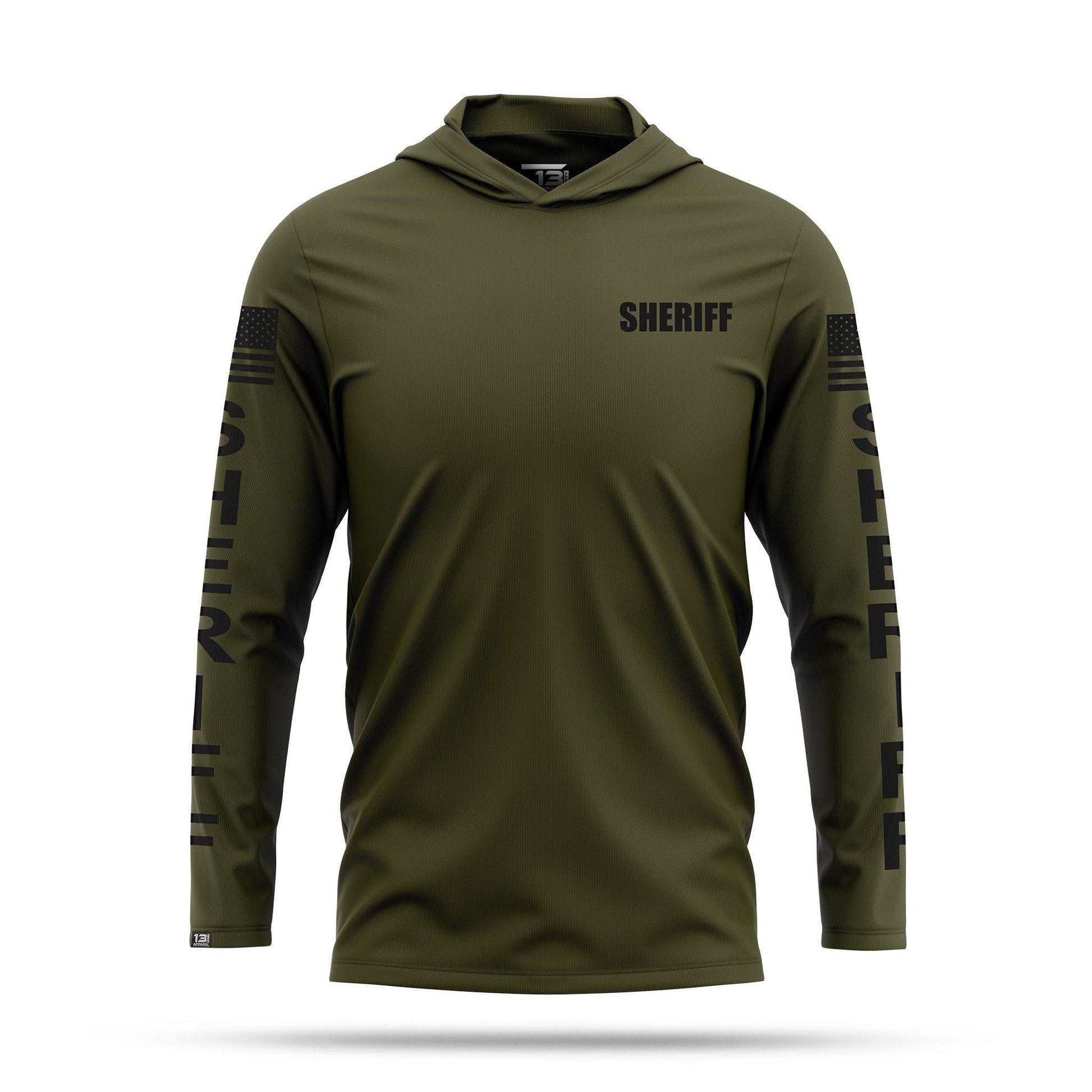 [SHERIFF] Men's Performance Hooded Long Sleeve [GRN/BLK]-13 Fifty Apparel