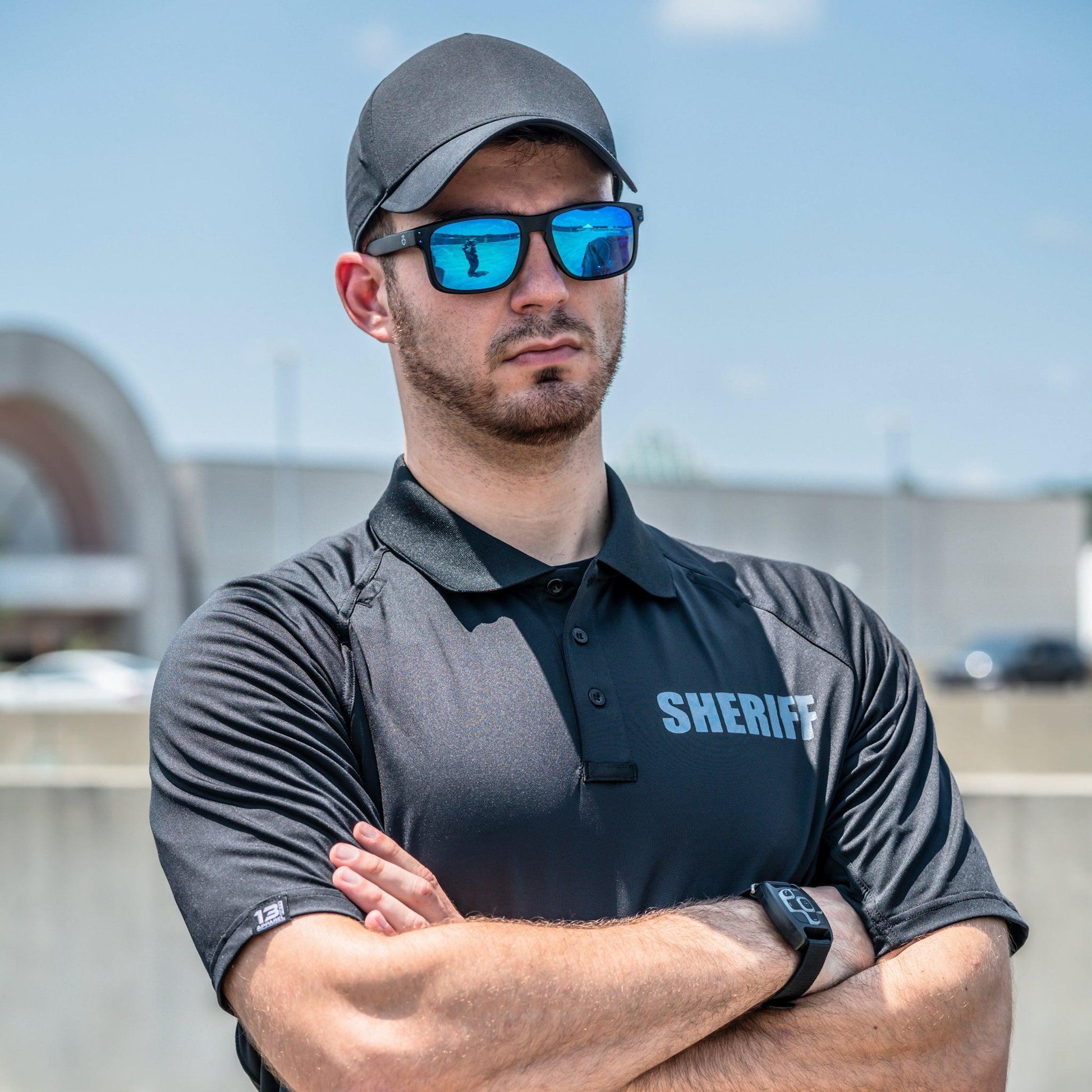 [SHERIFF] Men's Performance Polo [BLK/GRY]-13 Fifty Apparel