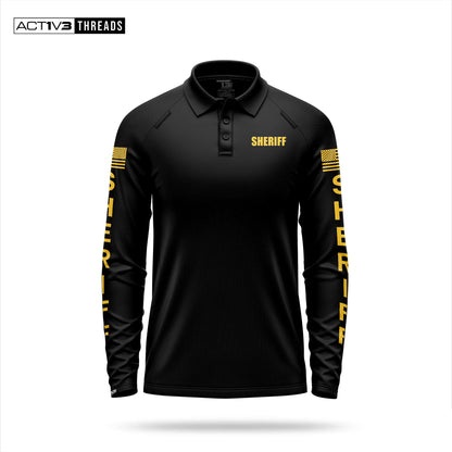 [SHERIFF] Men's Performance Polo Long Sleeve [BLK/GLD]-13 Fifty Apparel