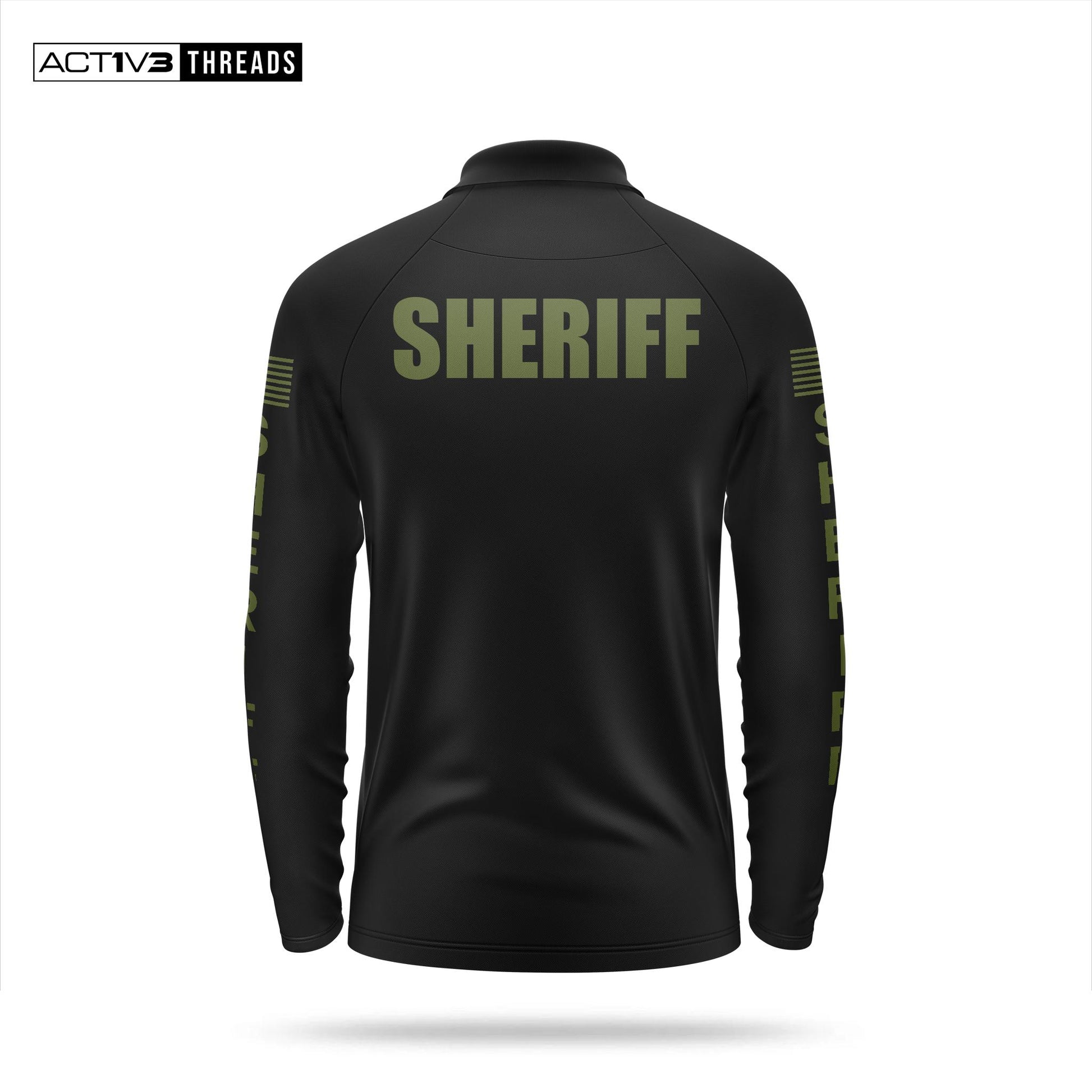 [SHERIFF] Men's Performance Polo Long Sleeve [BLK/GRN]-13 Fifty Apparel